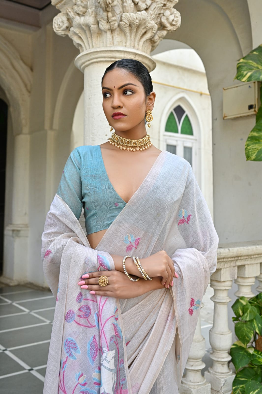 Semi Muga Silk Saree - Blue Pichwai