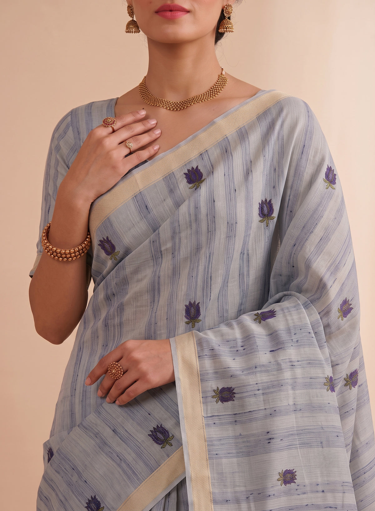 Blue Linen Cotton Saree with sarv Motif Pallu