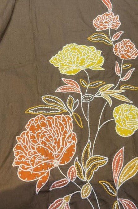 Brown Embroidery Cotton Suit with Dupatta-Set of 3