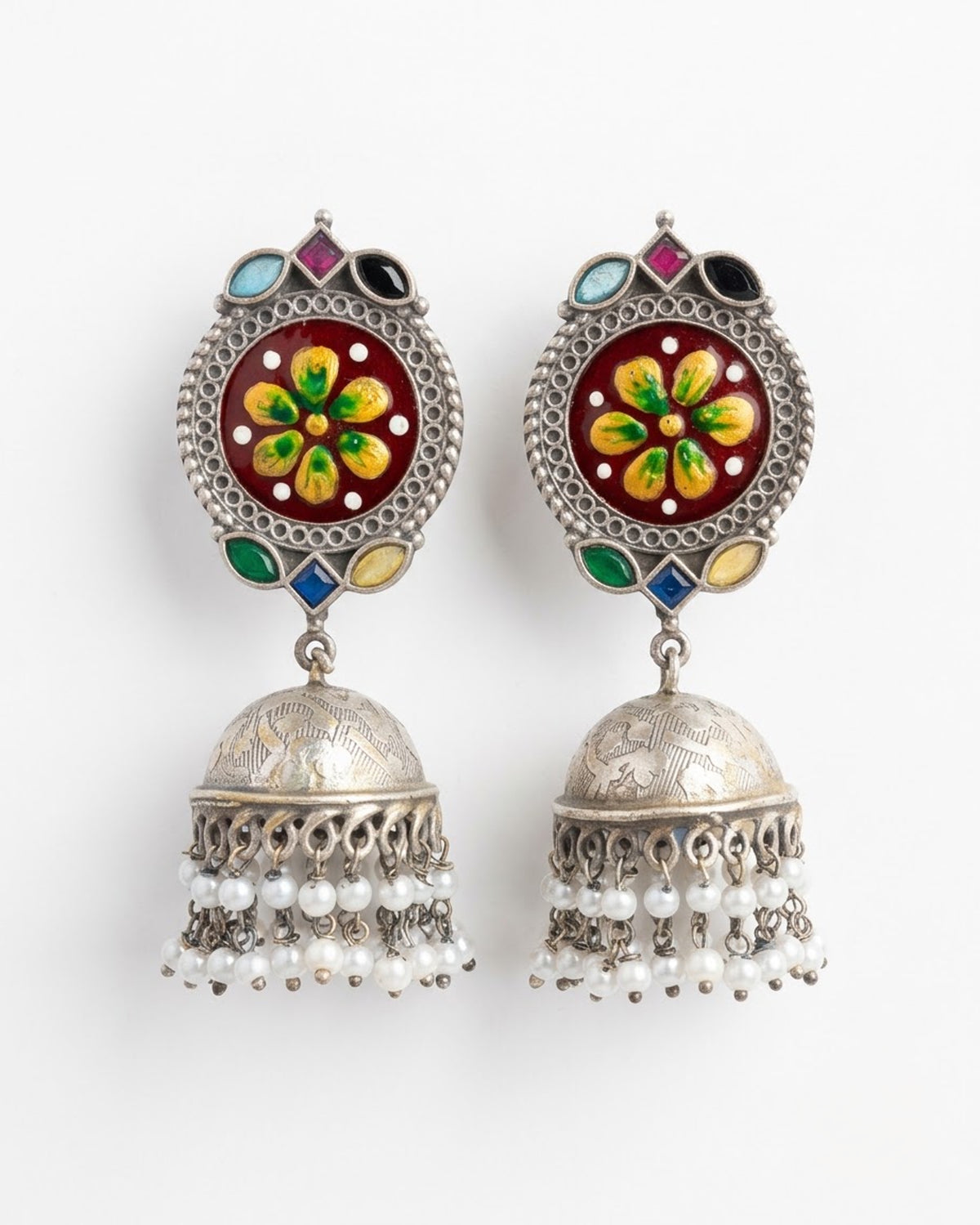 Chandani Meenakari Hand Painted Jhumka Earrings - Big