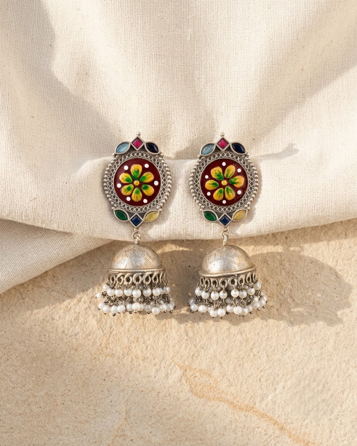 Chandani Meenakari Hand Painted Jhumka Earrings - Big