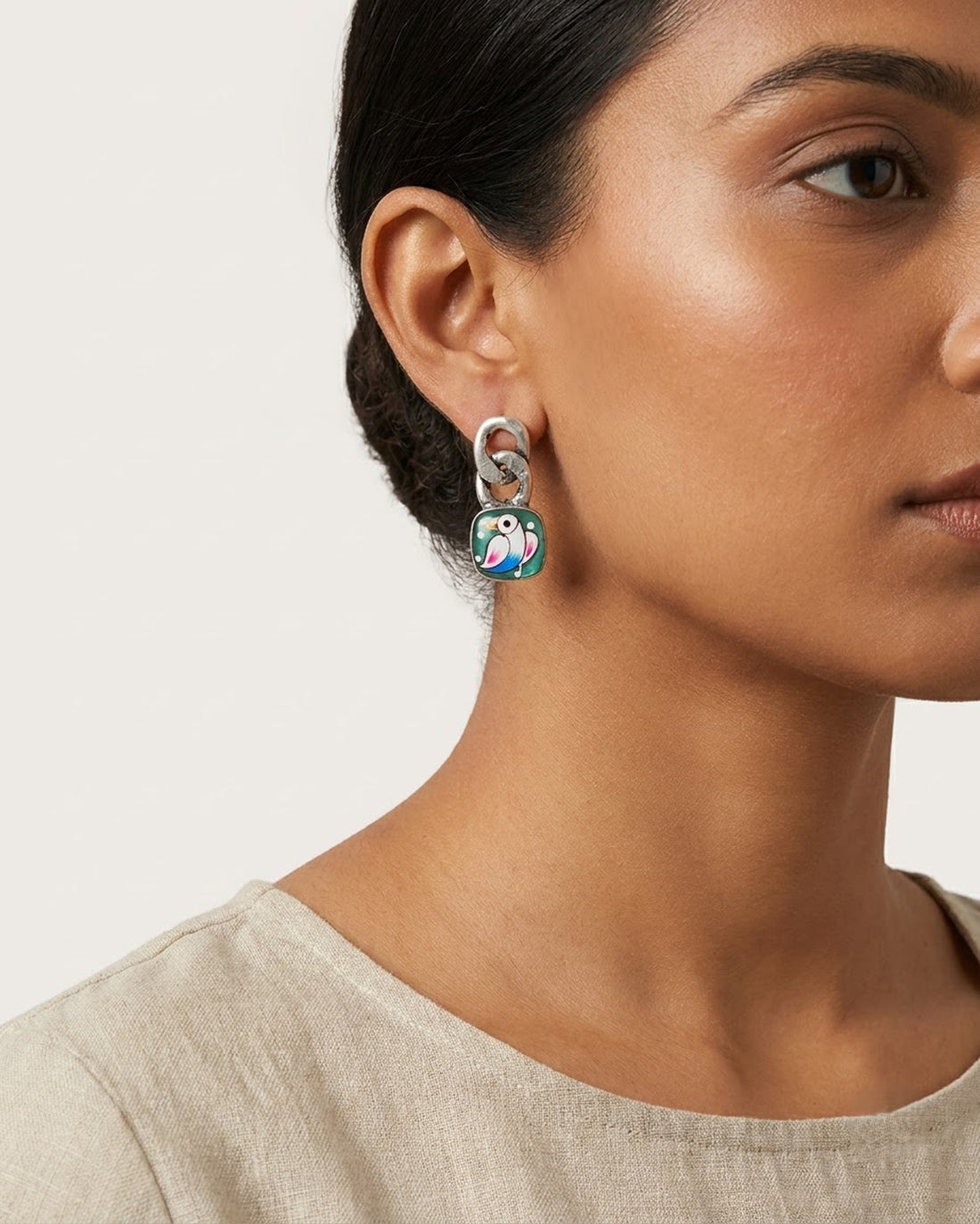 Chiraiya Hand-Painted Bird Charm Earrings