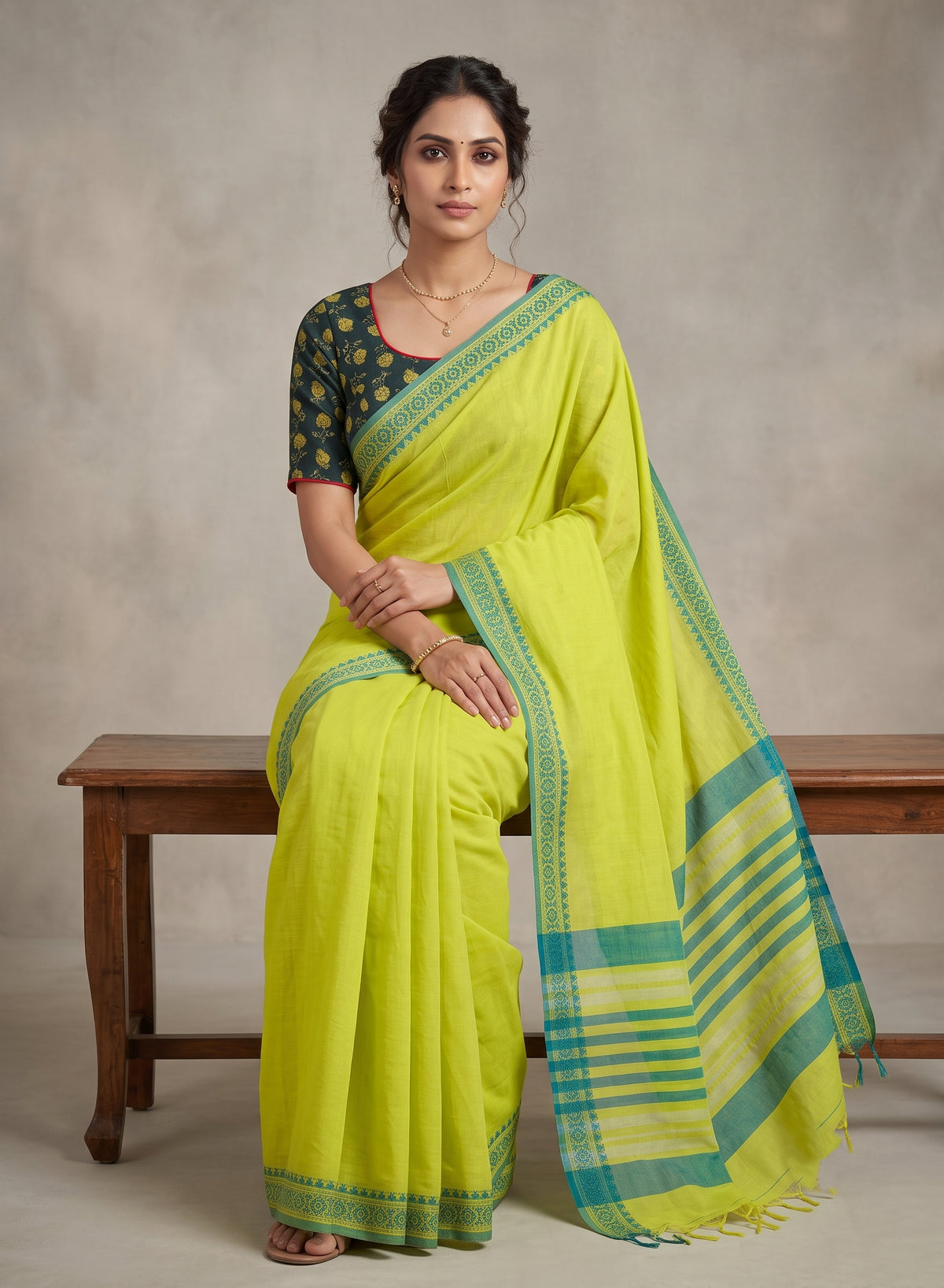 Chirala Powerloom cotton saree with Ready to wear Blouse - Combo1