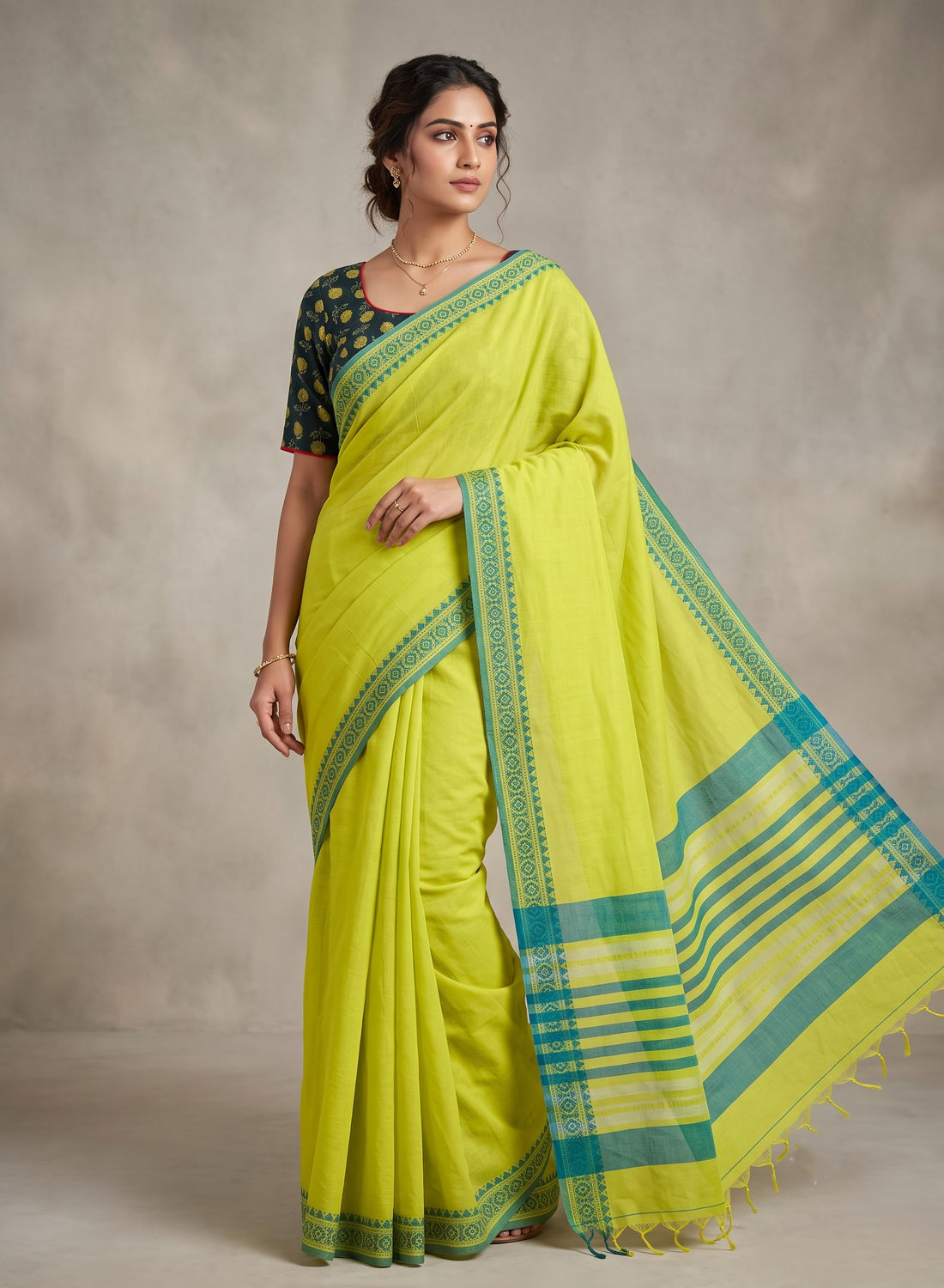 Chirala Powerloom cotton saree with Ready to wear Blouse - Combo1