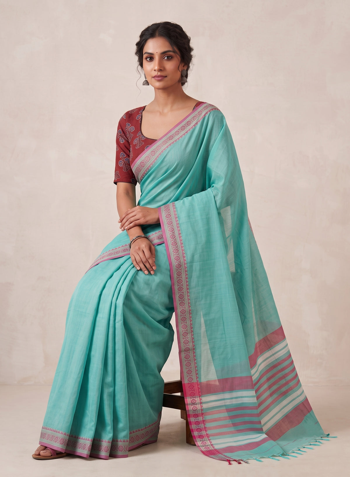 Chirala Powerloom cotton saree with Ready to wear Blouse - Combo2