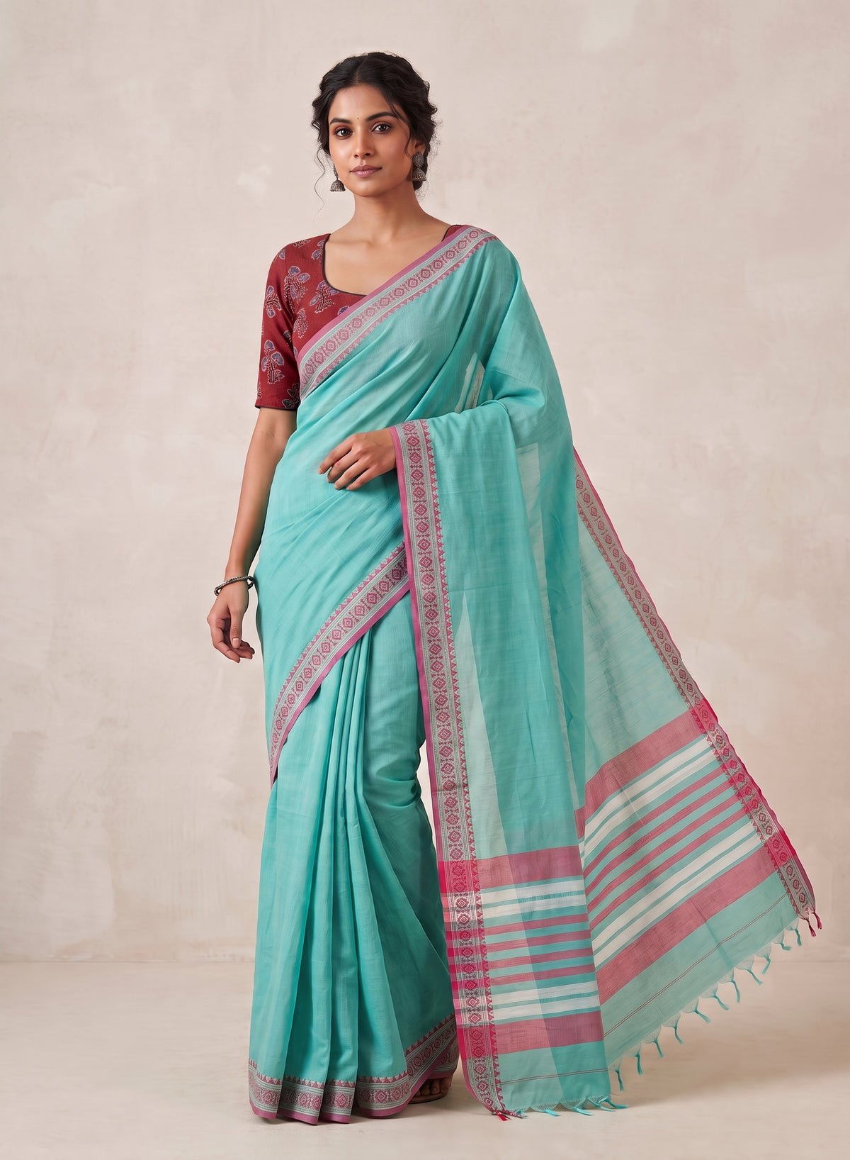 Chirala Powerloom cotton saree with Ready to wear Blouse - Combo2