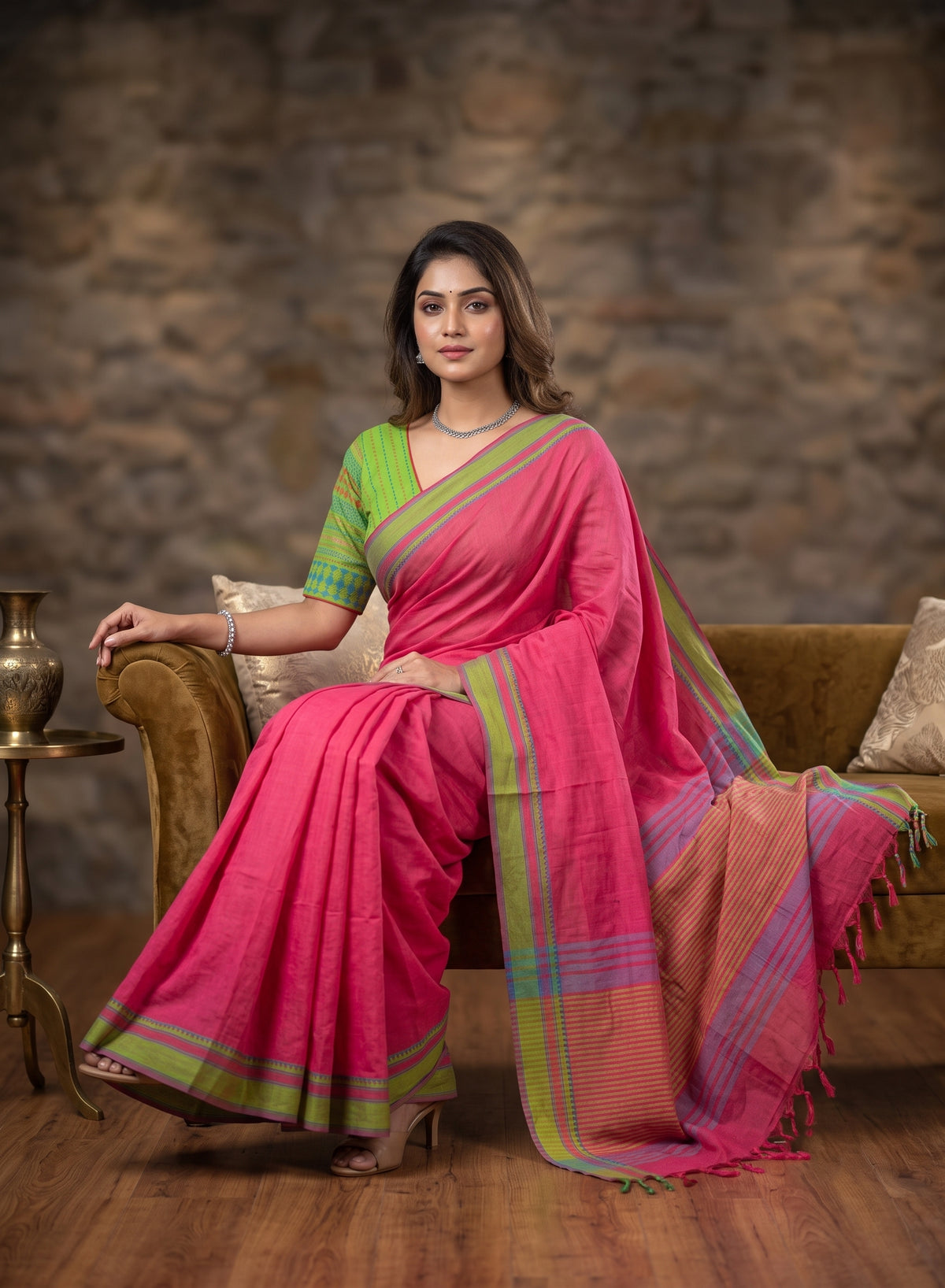 Chirala Powerloom cotton saree with Ready to wear Blouse - Combo3