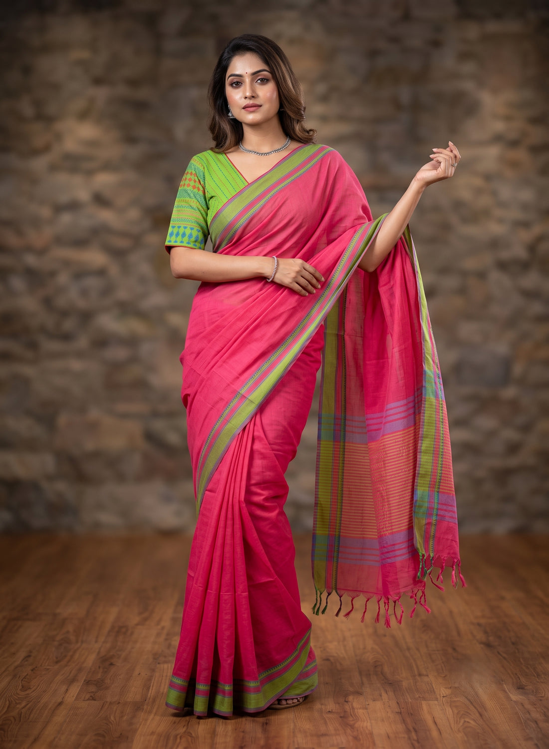 Chirala Powerloom cotton saree with Ready to wear Blouse - Combo3