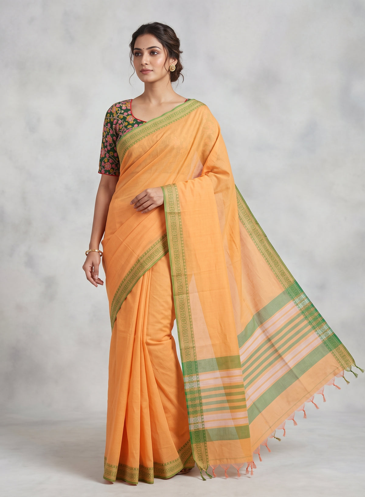 Chirala Powerloom cotton saree with Ready to wear Blouse - Combo4