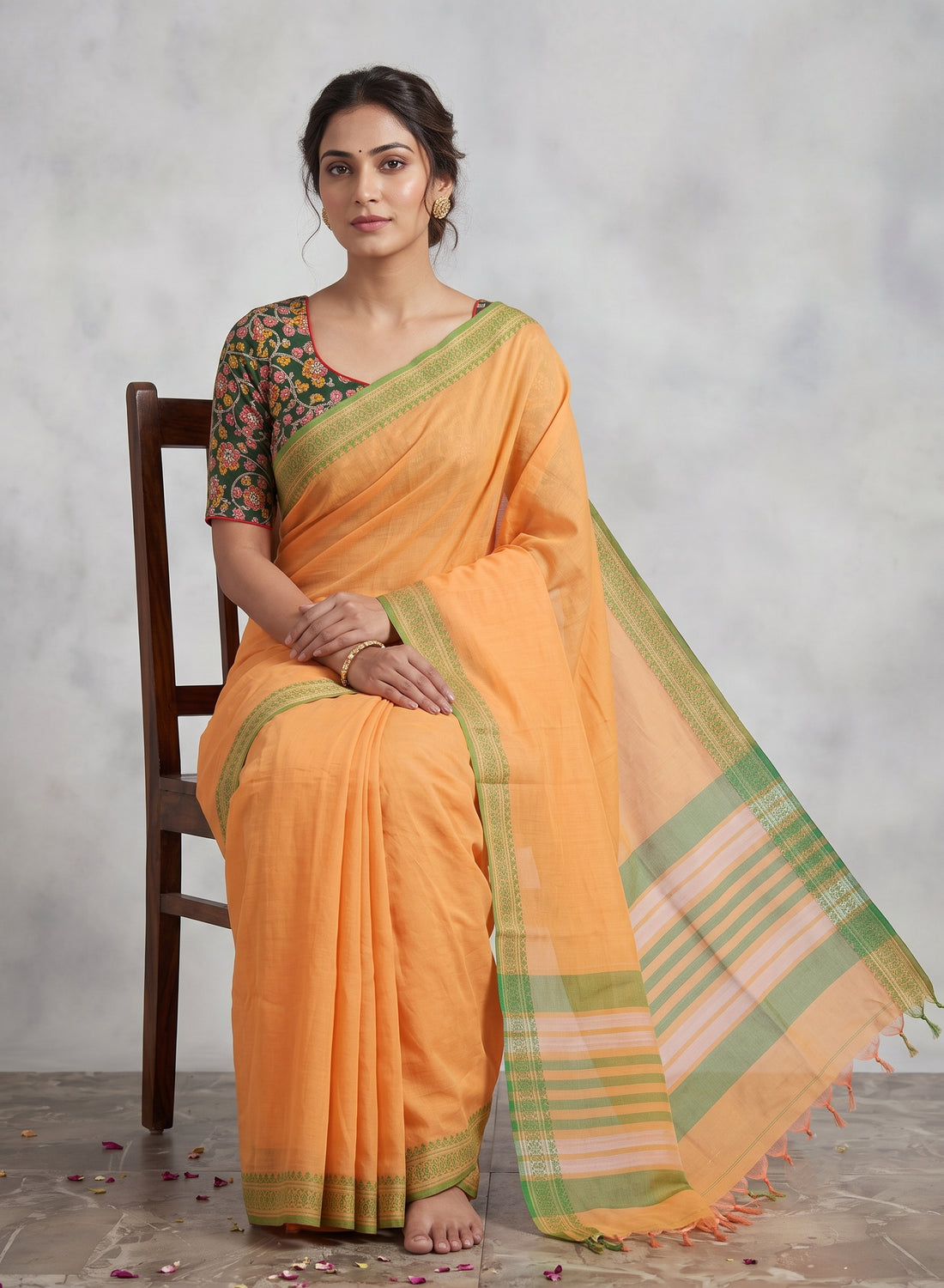 Chirala Powerloom cotton saree with Ready to wear Blouse - Combo4
