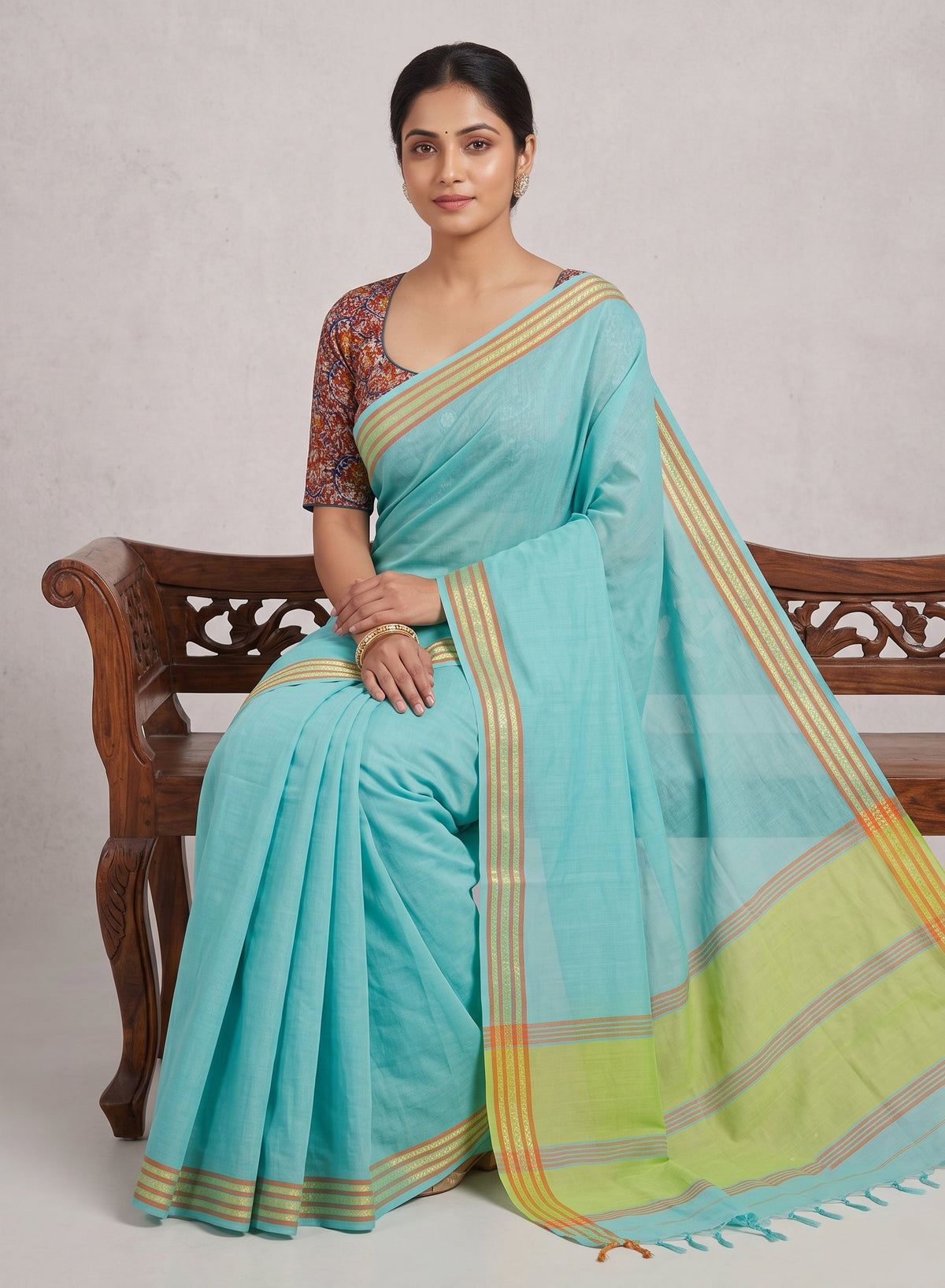 Chirala Powerloom cotton saree with Ready to wear Blouse - Combo5
