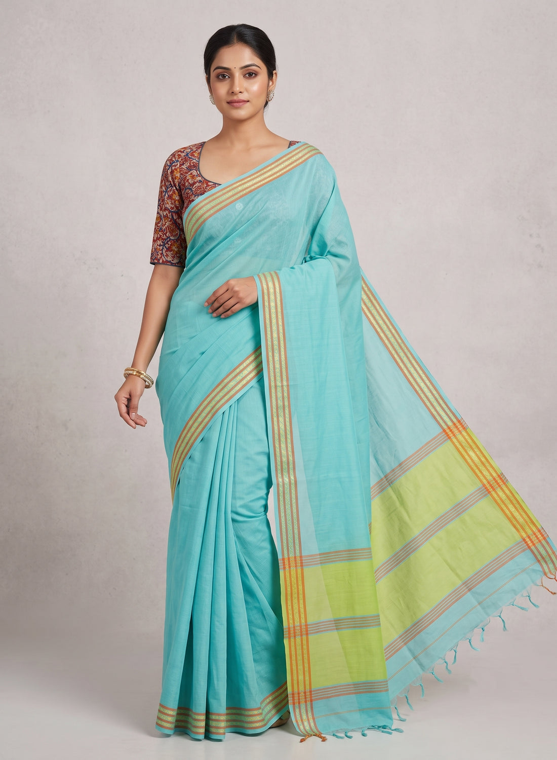 Chirala Powerloom cotton saree with Ready to wear Blouse - Combo5