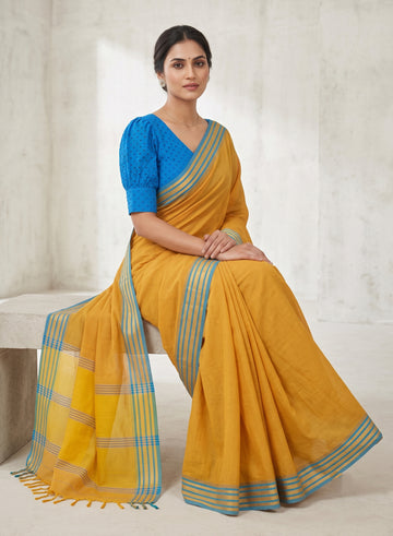 Chirala Powerloom cotton saree with Ready to wear Blouse - Combo6
