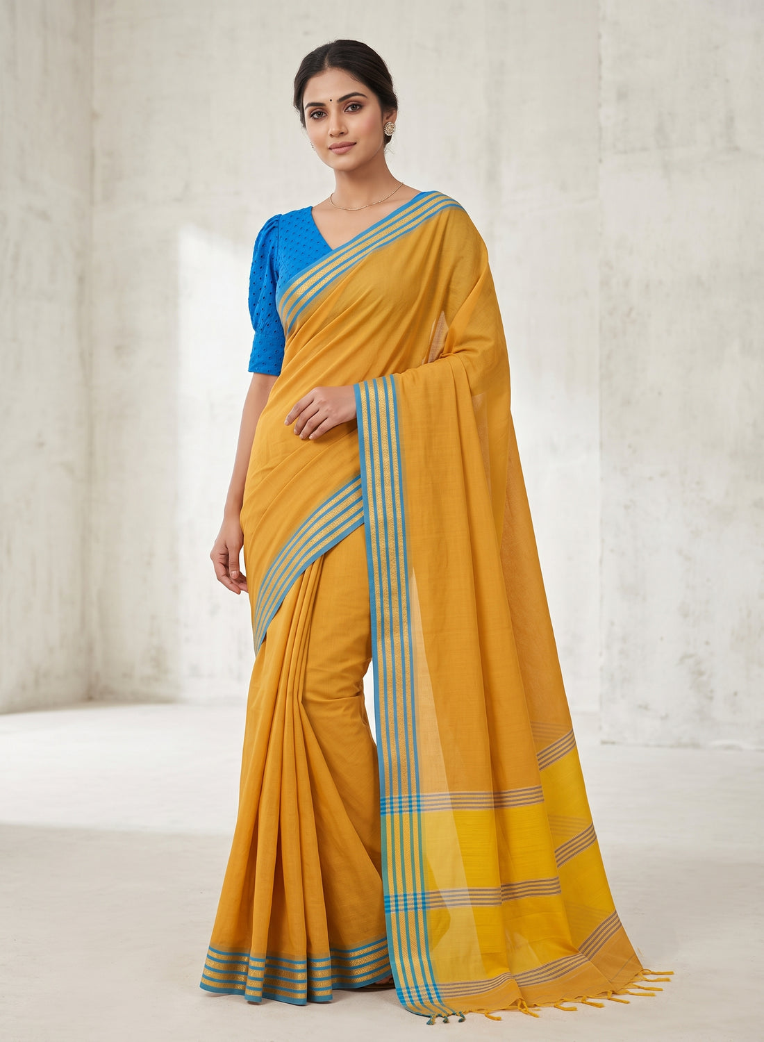Chirala Powerloom cotton saree with Ready to wear Blouse - Combo6