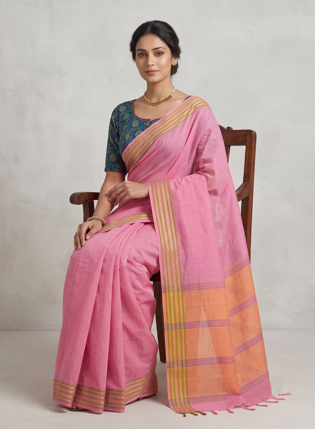 Chirala Powerloom cotton saree with Ready to wear Blouse - Combo7