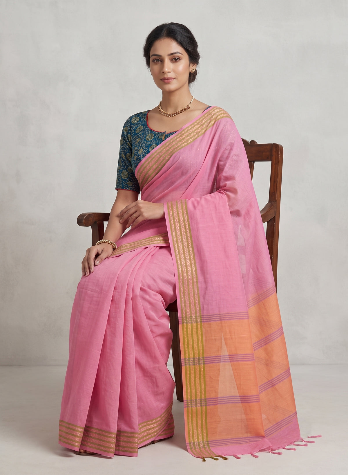 Chirala Powerloom cotton saree with Ready to wear Blouse - Combo7