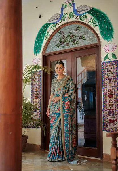 Kalamkari Digital Printed Semi Chanderi Silk Saree - Charita