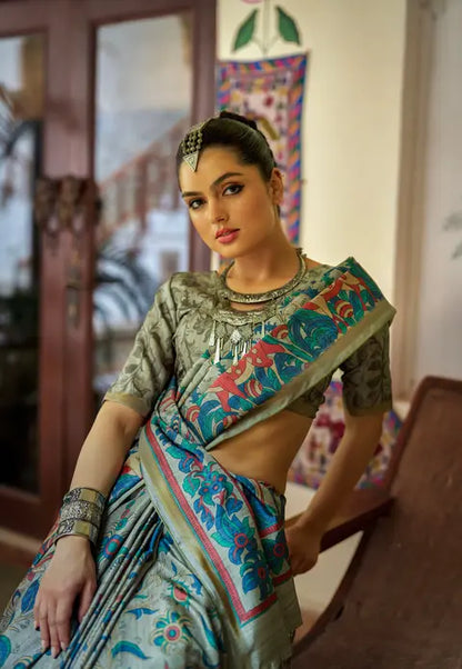 Kalamkari Digital Printed Semi Chanderi Silk Saree - Charita