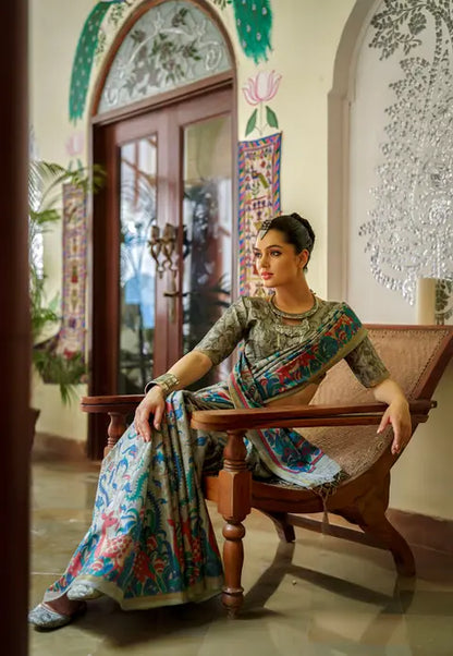 Kalamkari Digital Printed Semi Chanderi Silk Saree - Charita