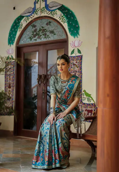 Kalamkari Digital Printed Semi Chanderi Silk Saree - Charita