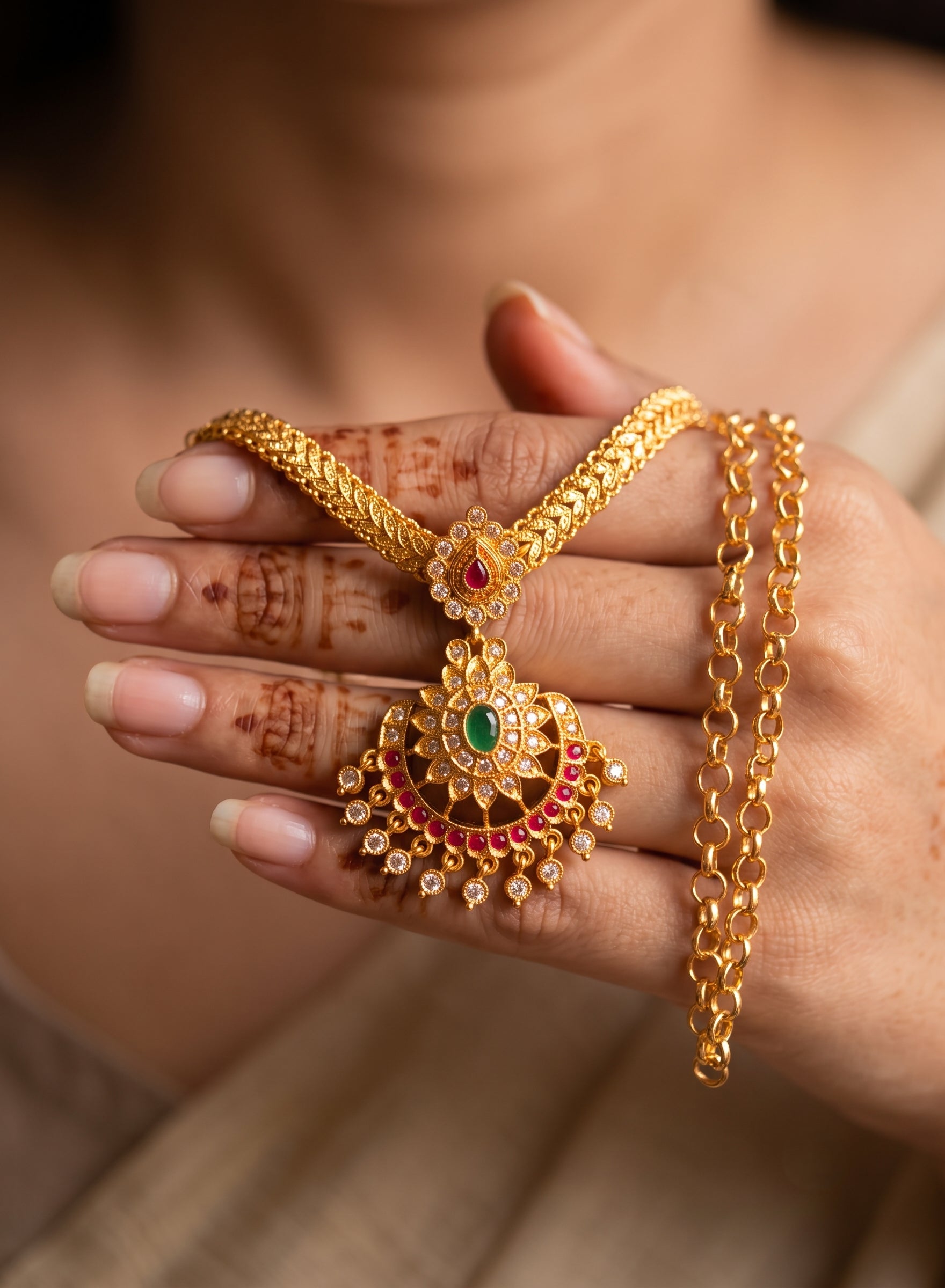 Elegant Gold-Plated CZ Gemstone Choker Necklace