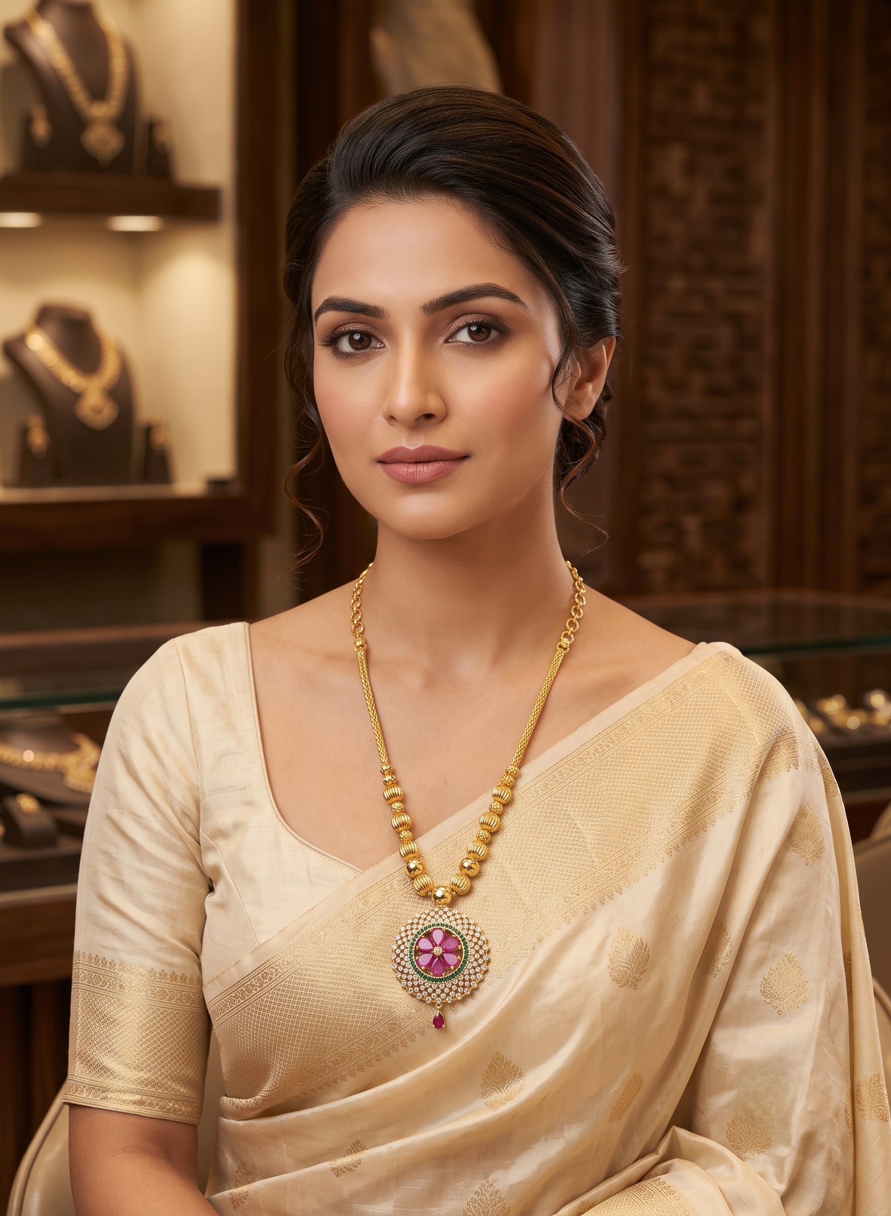 Elegant Gold-Plated CZ & Gemstone Medallion Necklace