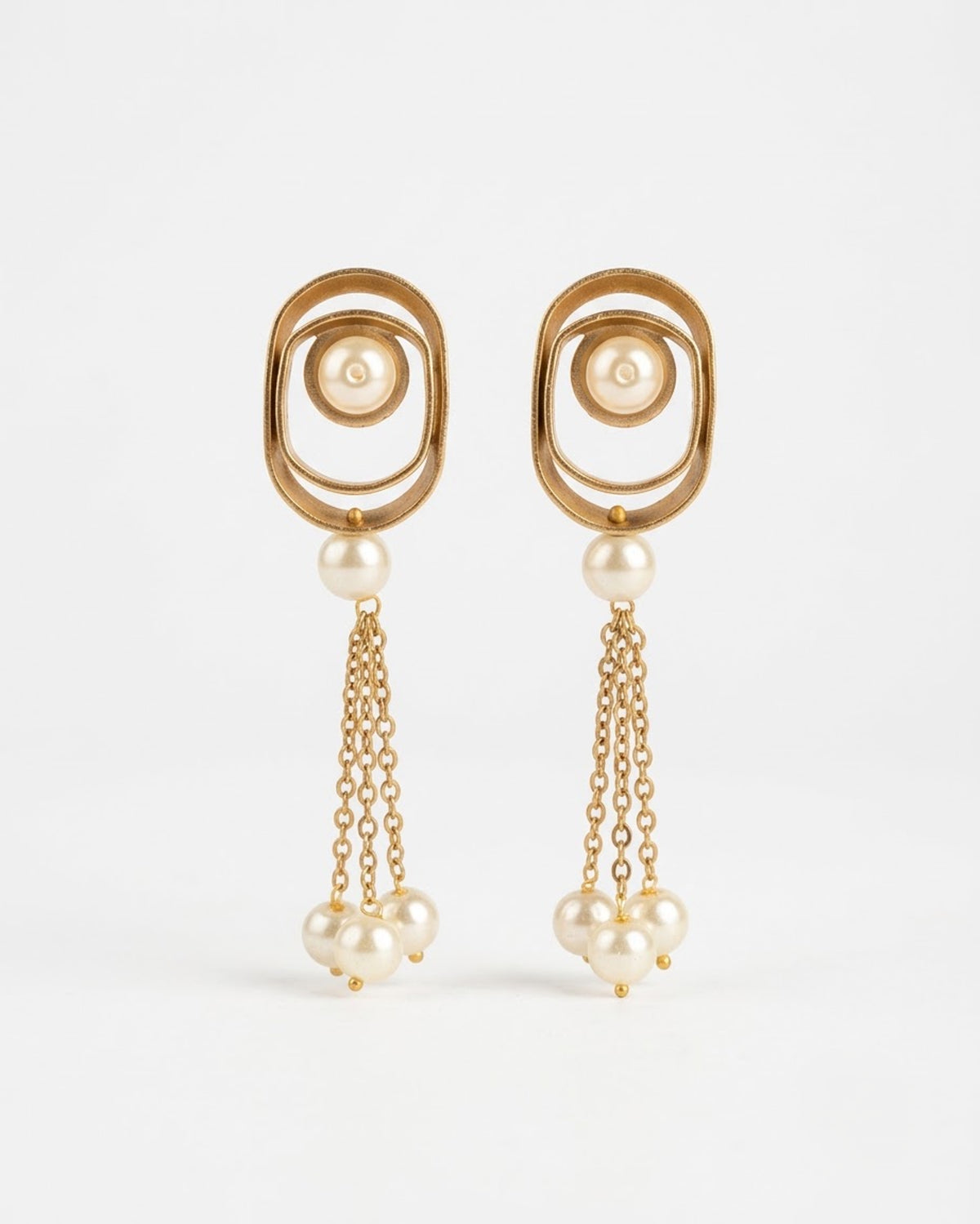 Elora Gold Concentric Pearl Tassel Earrings