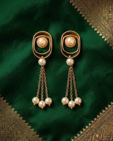 Elora Gold Concentric Pearl Tassel Earrings