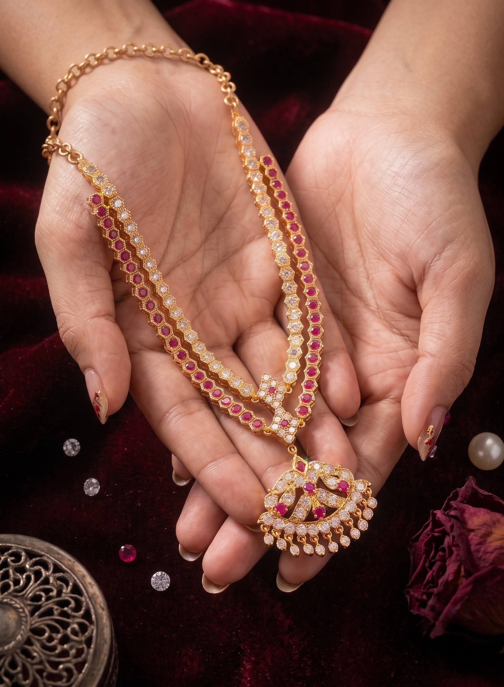 Exquisite Panchaloham Double-Layered Stone Neckset