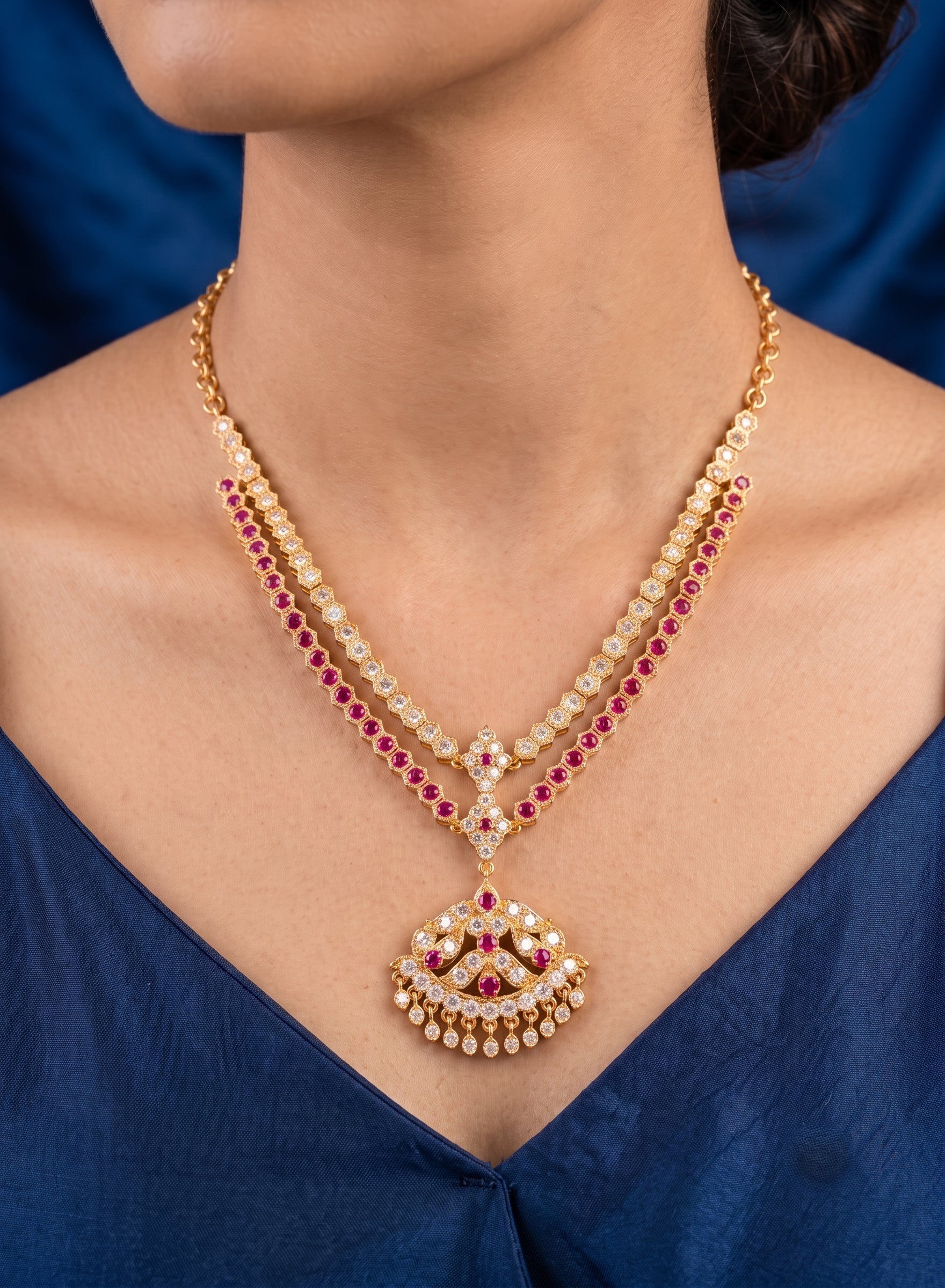Exquisite Panchaloham Double-Layered Stone Neckset