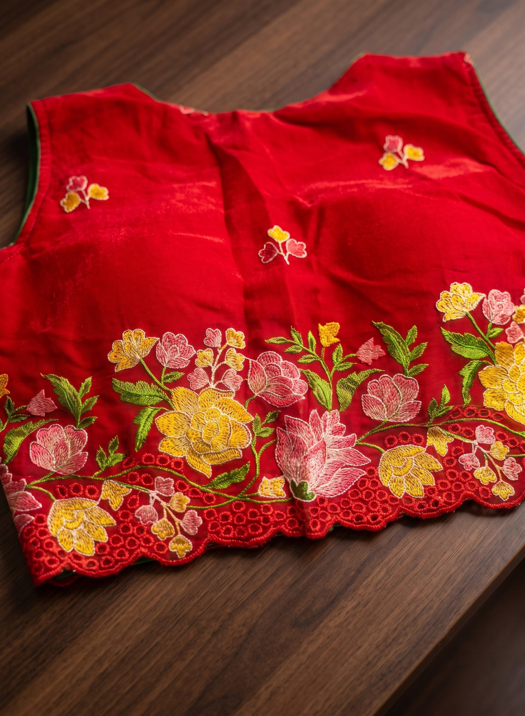 Floral Fantasy Scallop Edge Blouse- Red