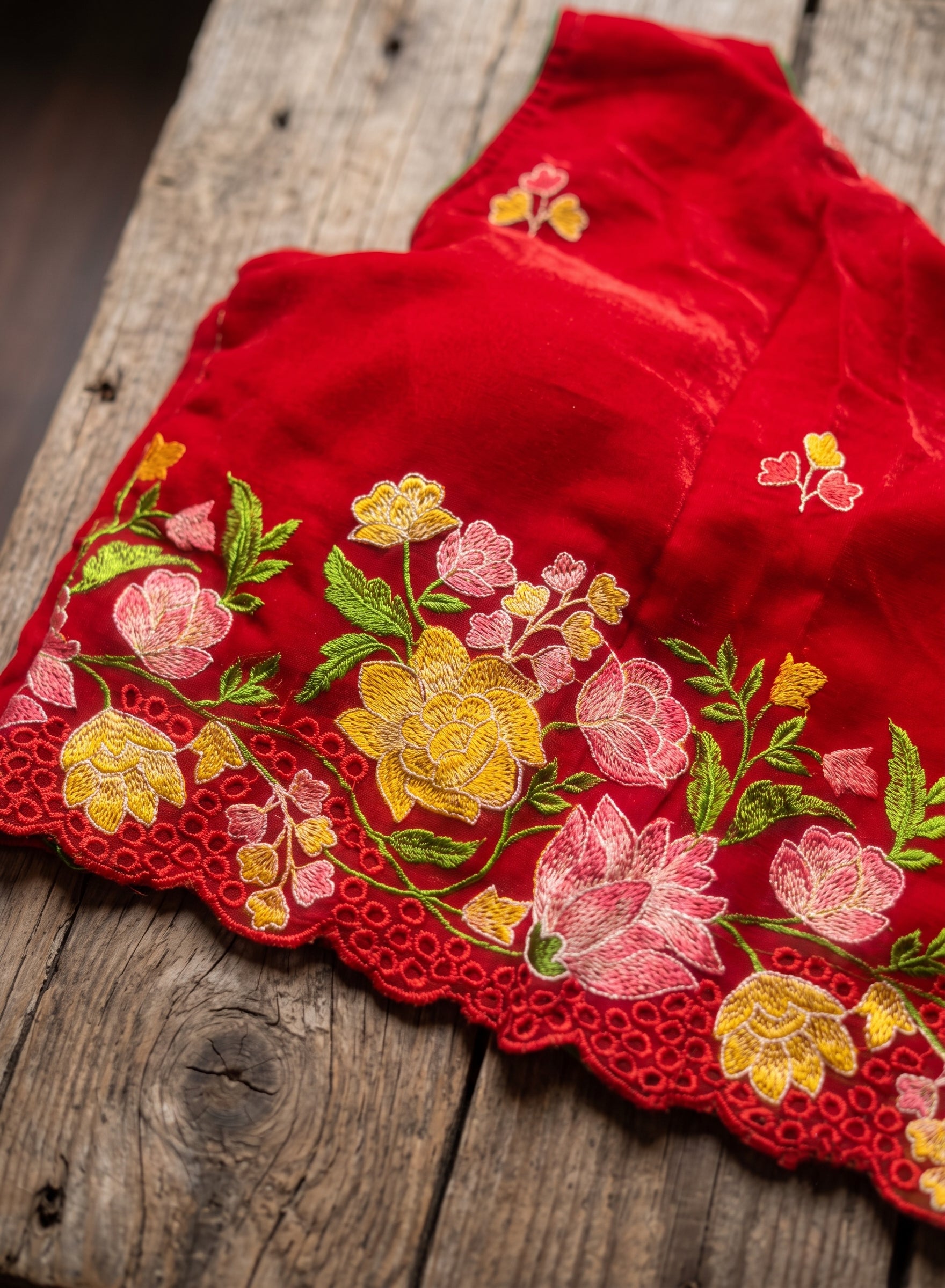 Floral Fantasy Scallop Edge Blouse- Red