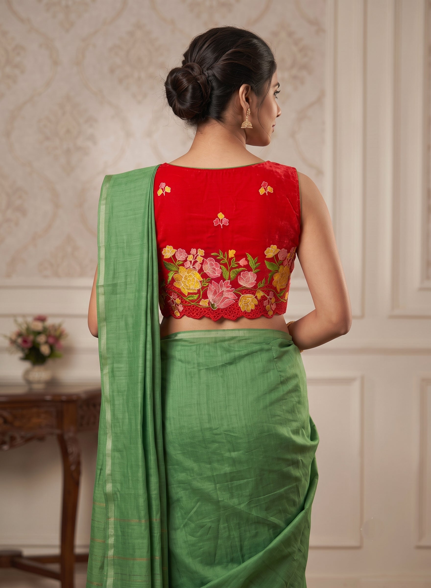 Floral Fantasy Scallop Edge Blouse- Red