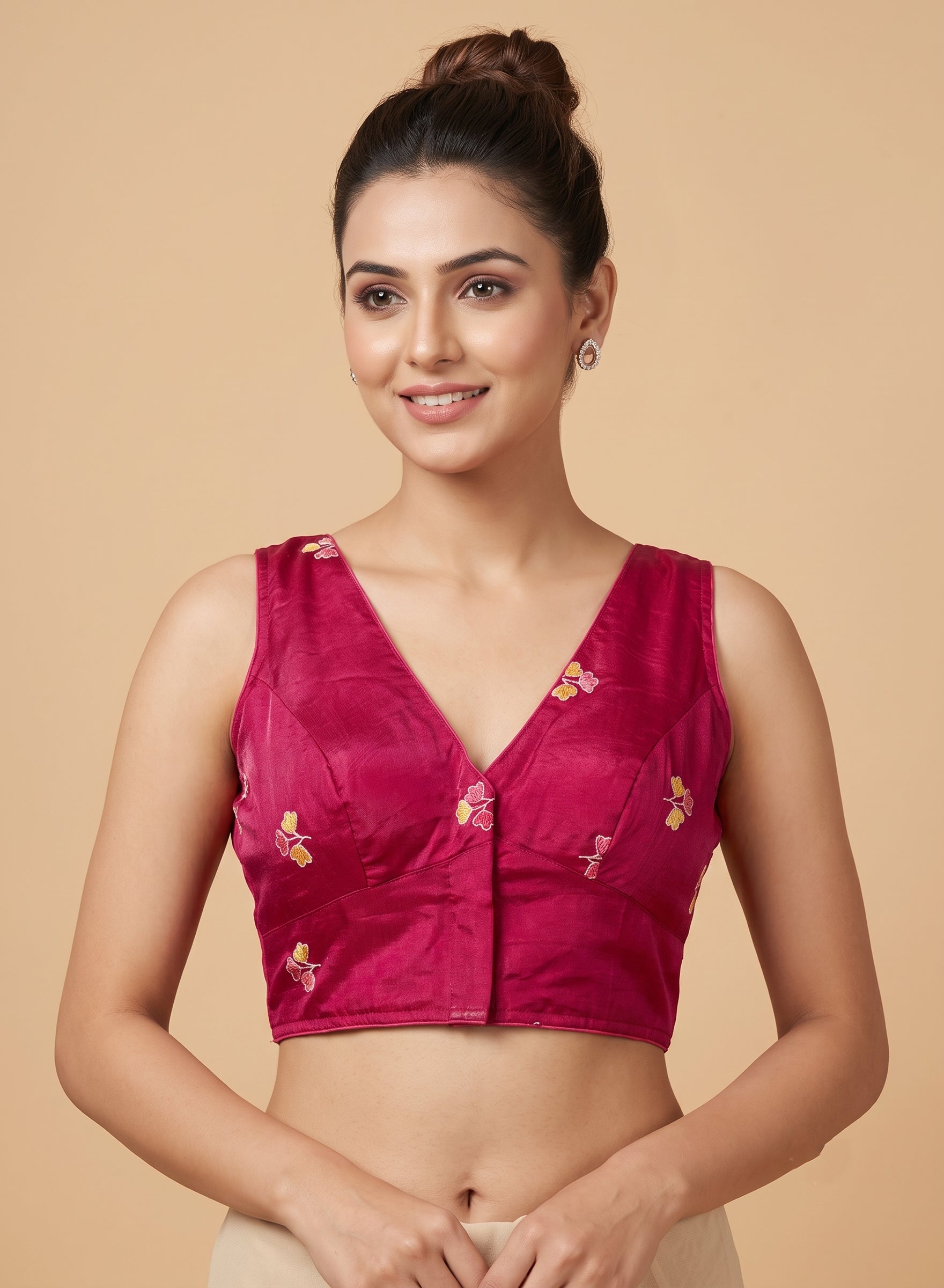 Floral Fantasy Scallop Edge Sleeveless Blouse - Dark Wine