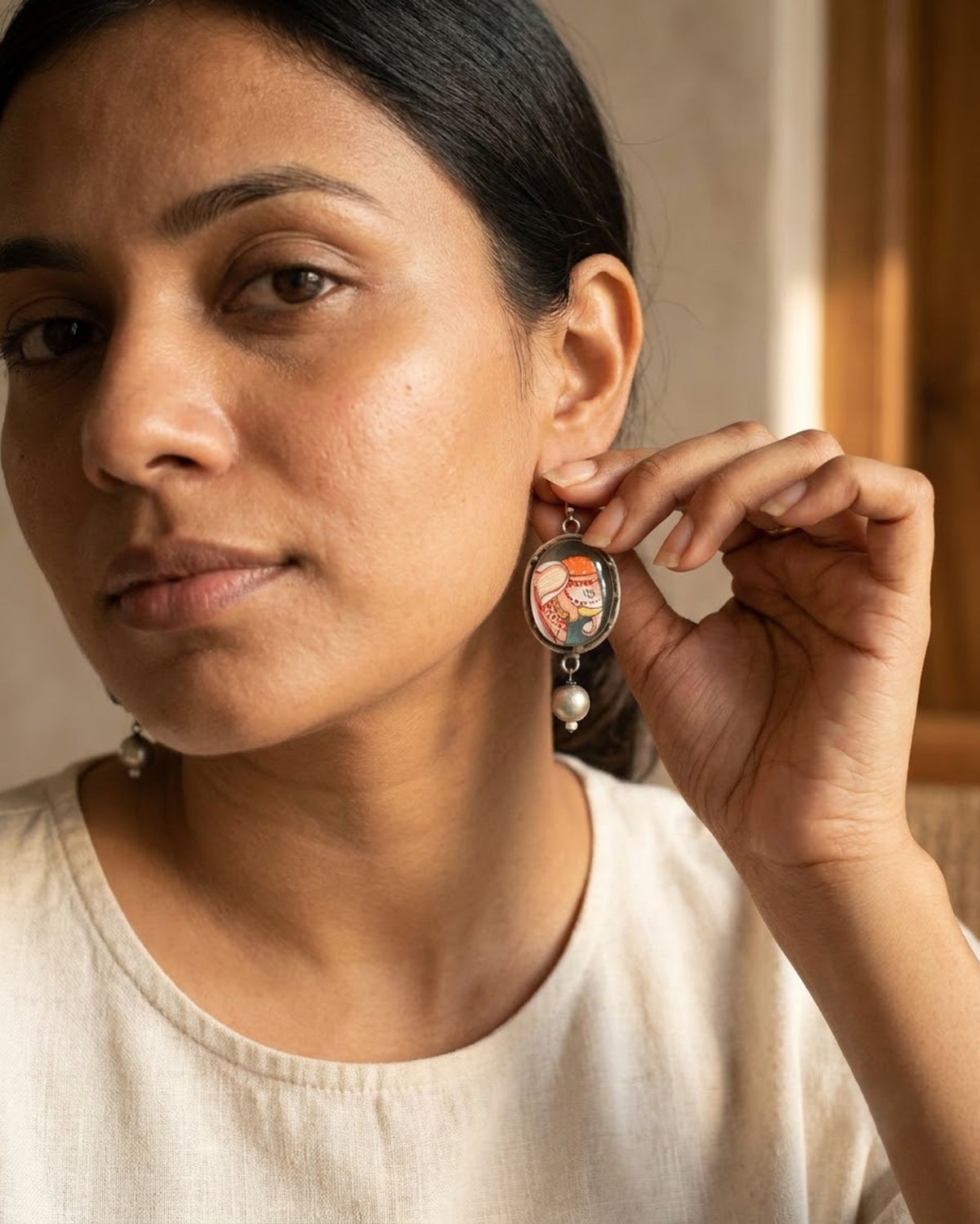 Gajmoti Hand-Painted Elephant Bead Earrings