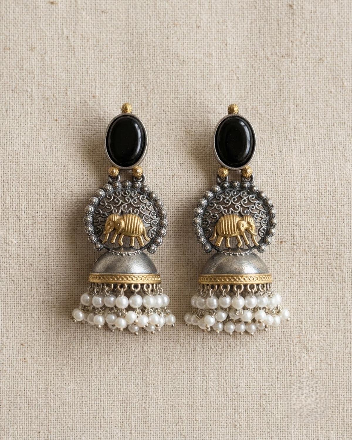 Gajraj Onyx Elephant Jhumka Earrings - Big