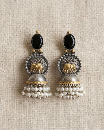 Gajraj Onyx Elephant Jhumka Earrings - Big