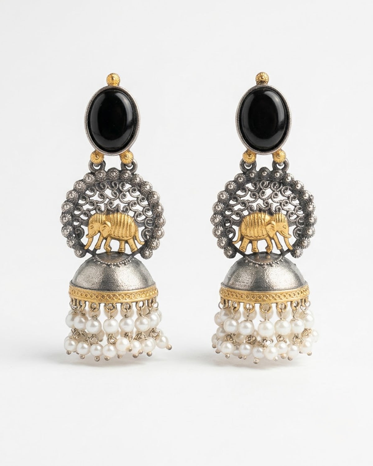 Gajraj Onyx Elephant Jhumka Earrings - Big