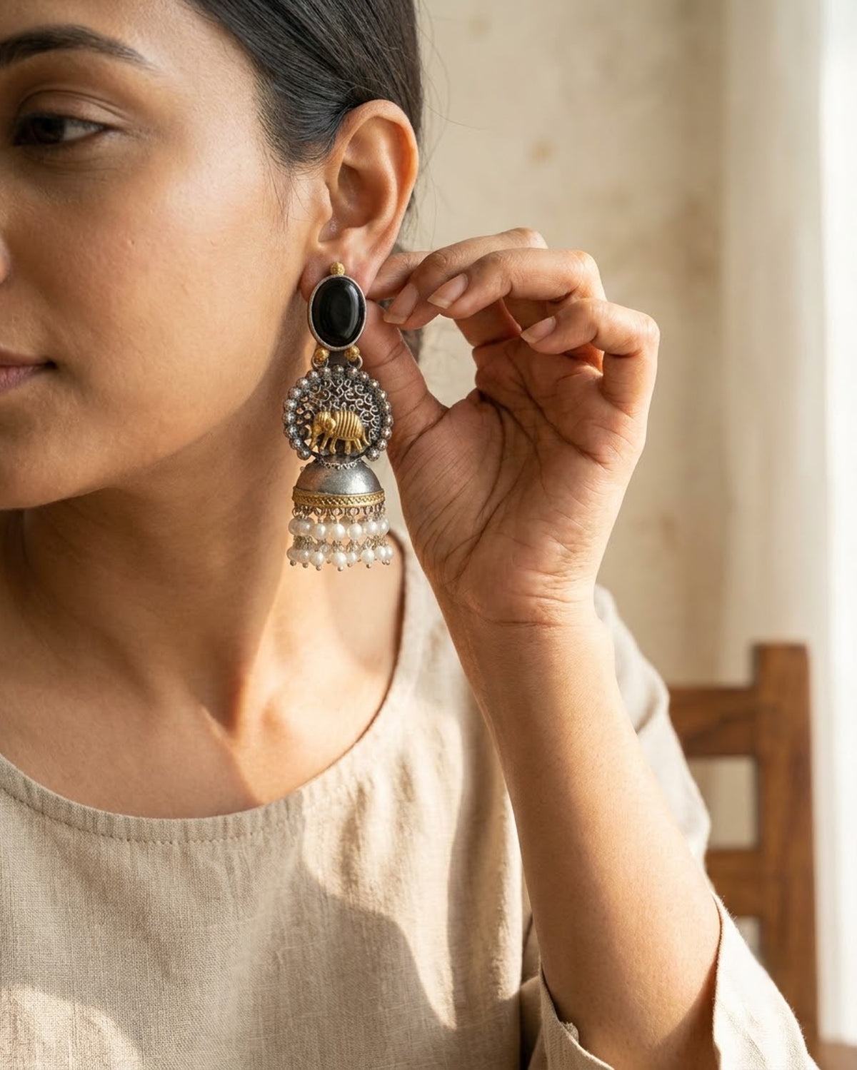 Gajraj Onyx Elephant Jhumka Earrings - Big