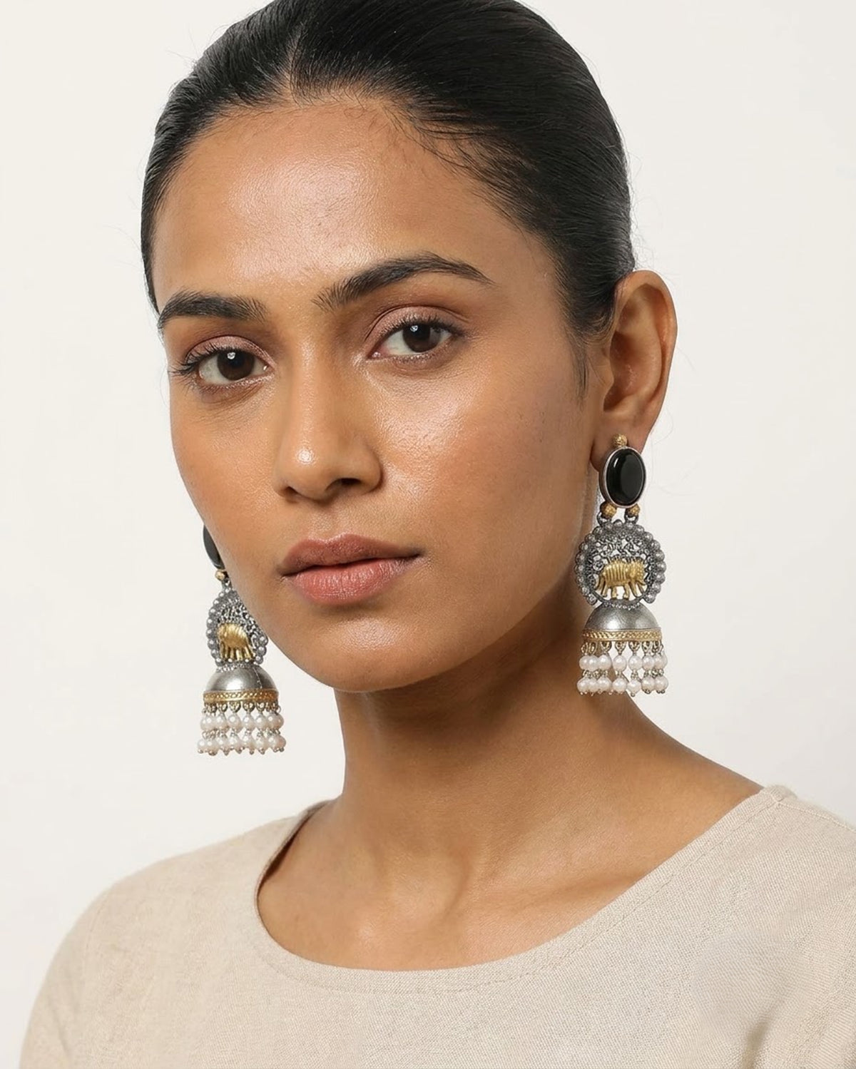 Gajraj Onyx Elephant Jhumka Earrings - Big