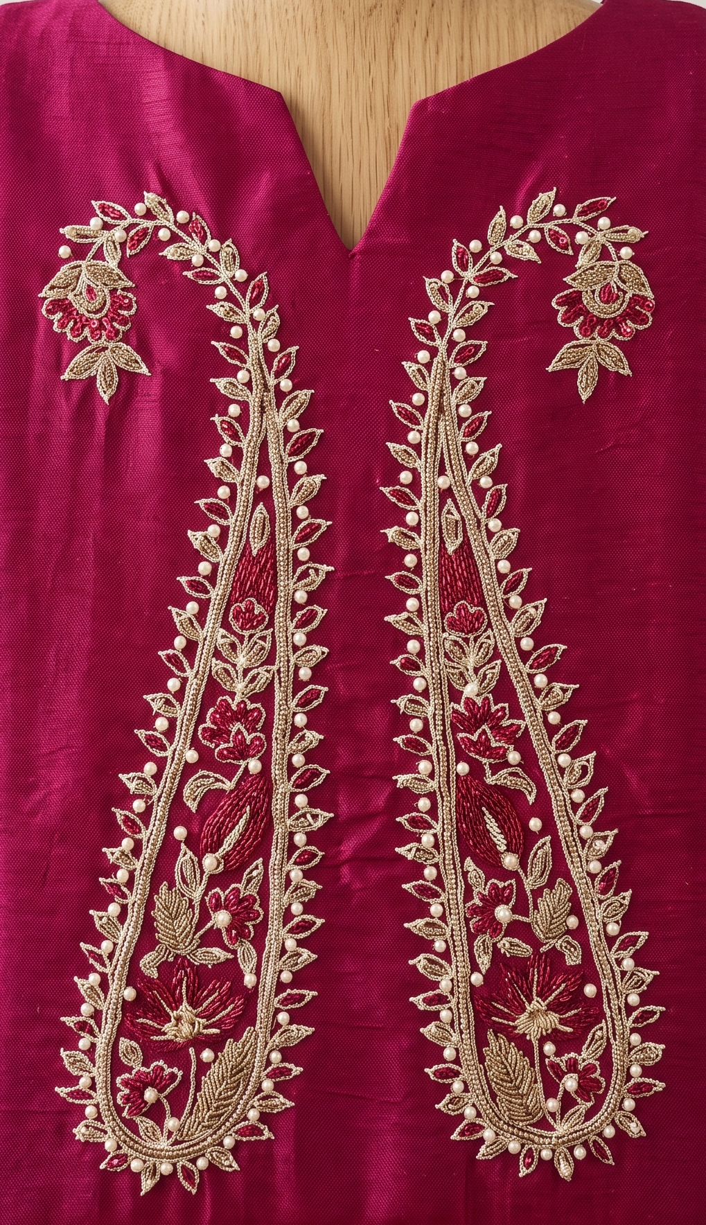 Rani Pink Chanderi Suit with Paisley twin design and Dupatta - Set of 3