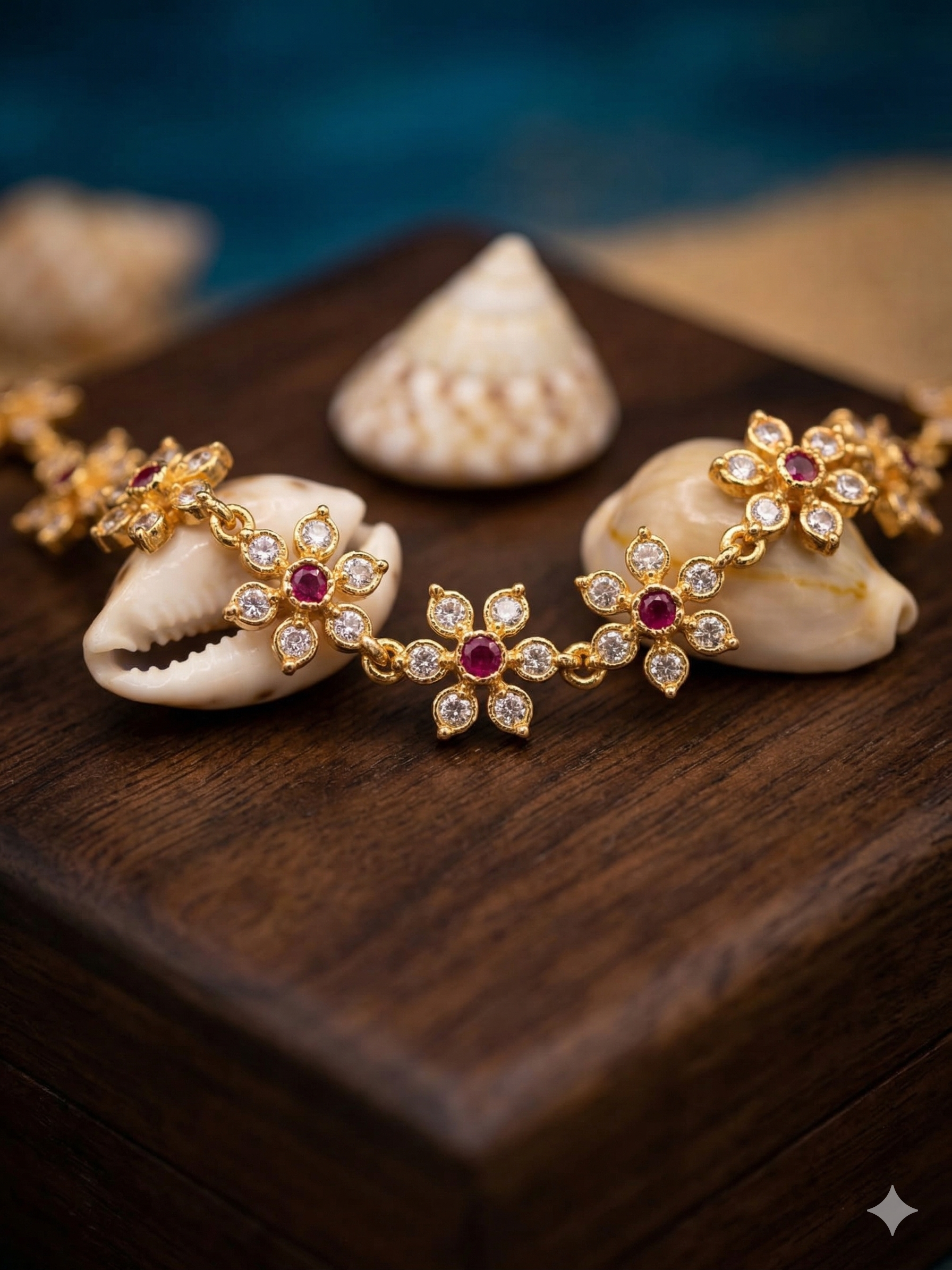 Vintage style panchaloham - Ruby floral necklace
