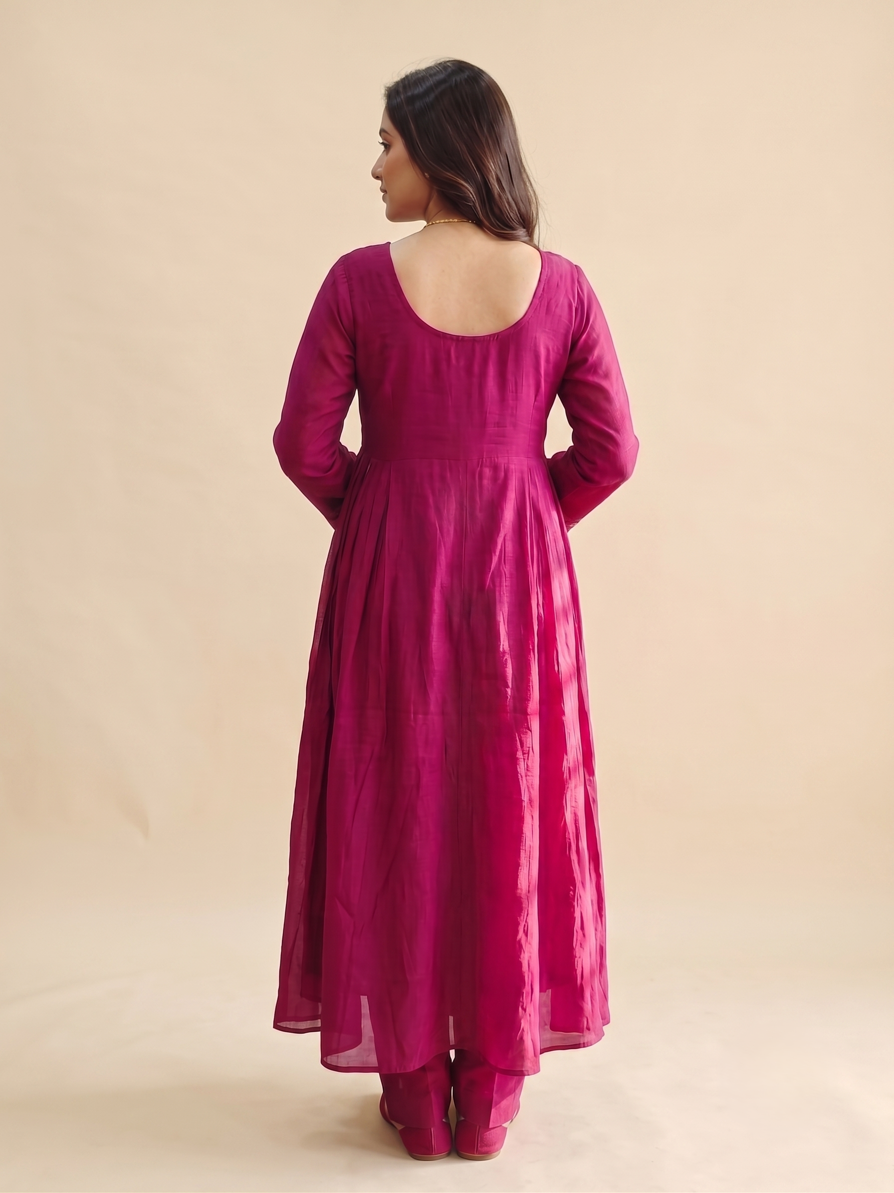 Wine Chanderi Floral Embroidery suit with dupatta - set of 3