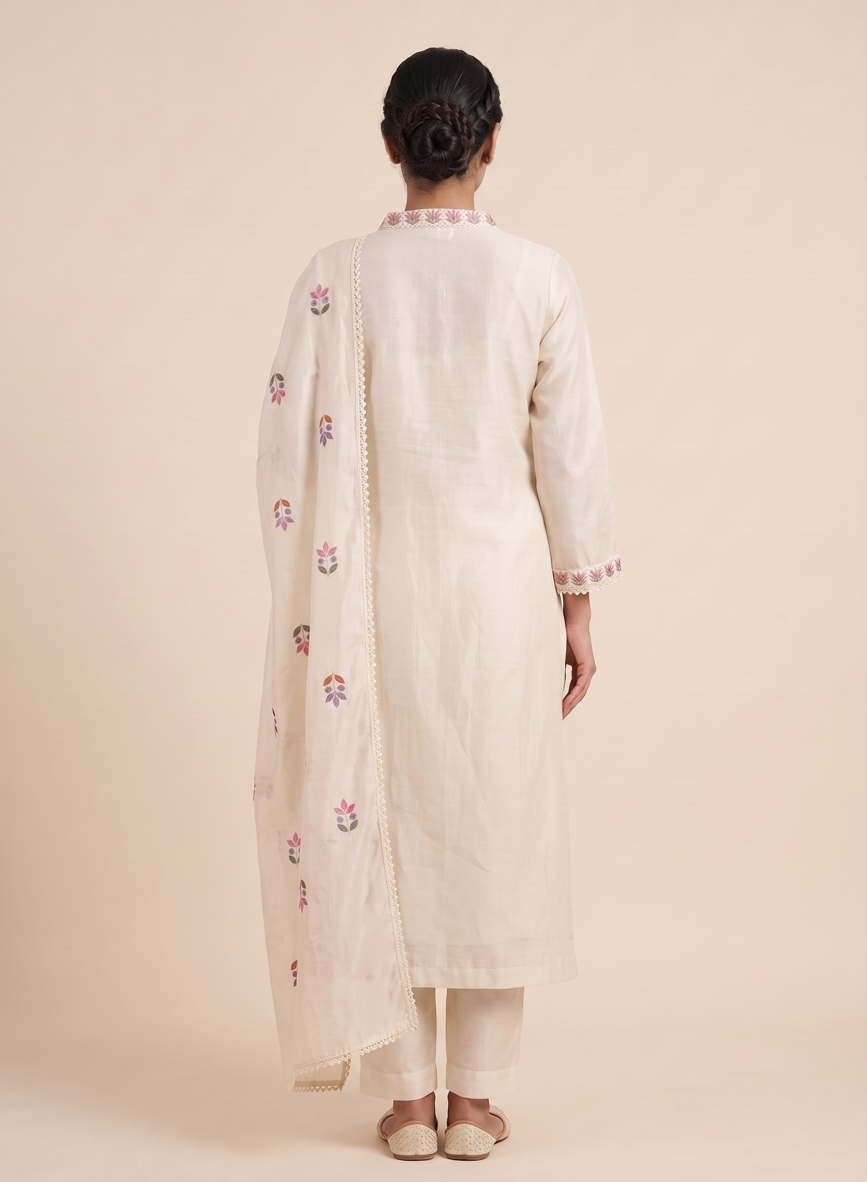 White Embroidered Cotton Suit with Dupatta - Set of 3