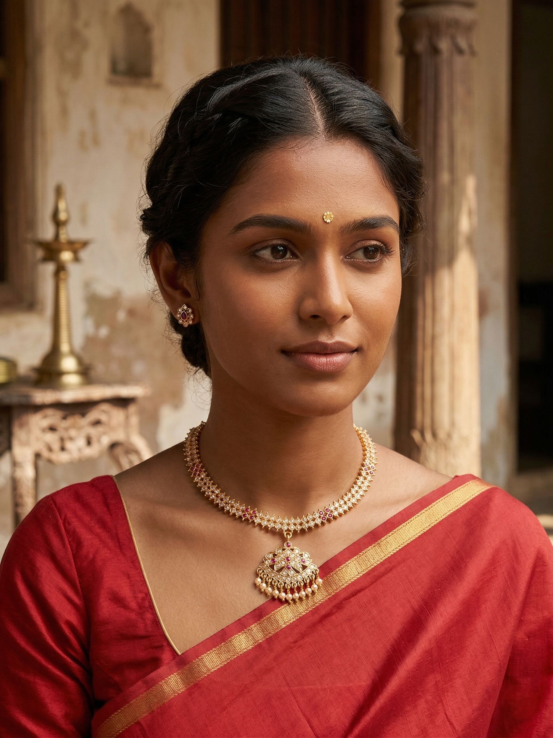 Vintage style panchaloham double line attigai neck choker