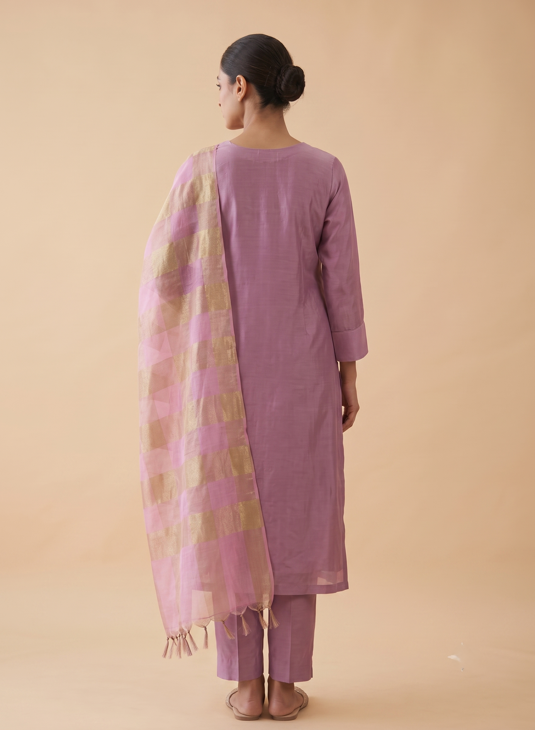 Lavendar Zardozi and Pearl Embroidery Chanderi Suit with Dupatta - Set of 3