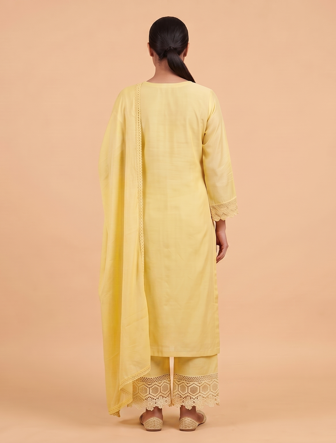 Yellow Floral Patch work Cotton Suit with Dupatta - Set of 3