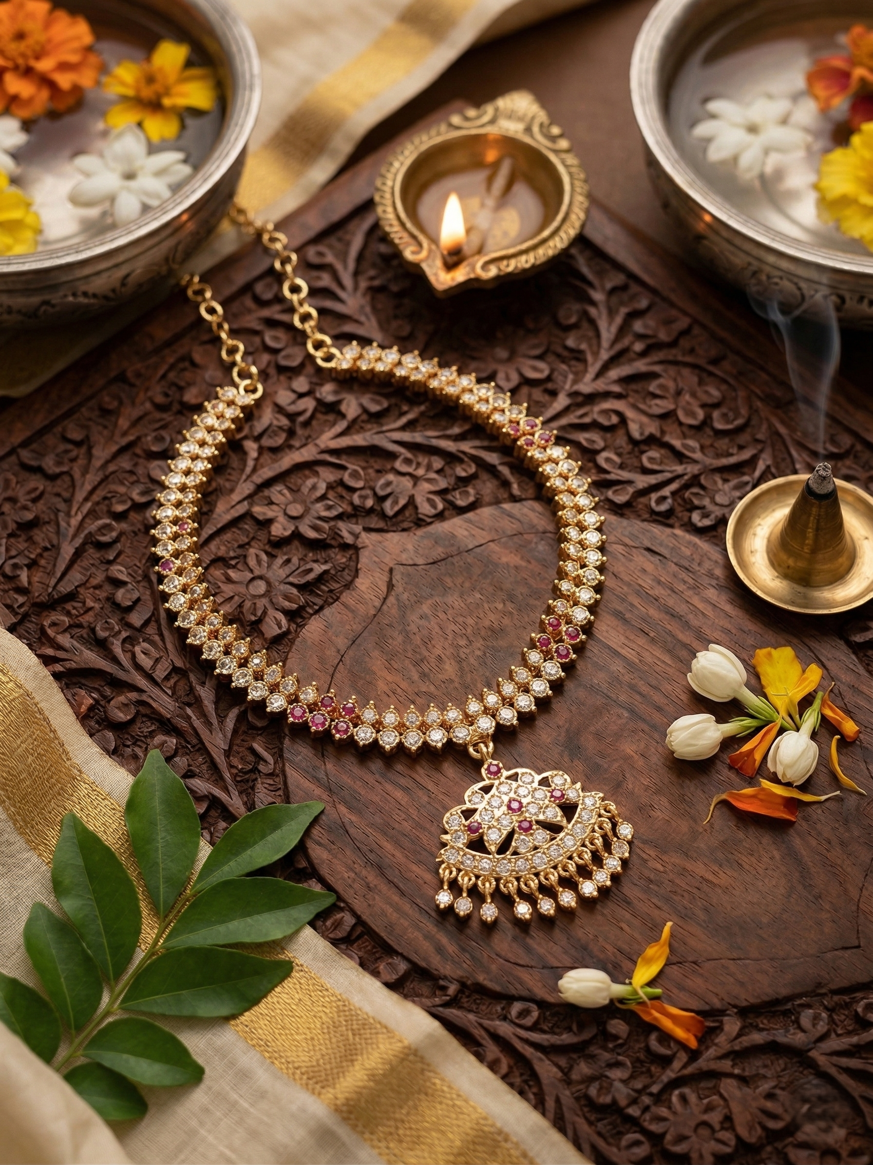 Vintage style panchaloham double line attigai neck choker