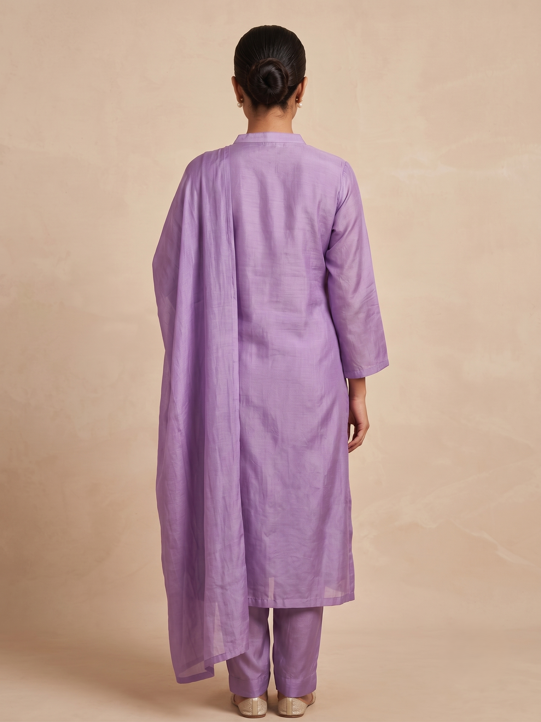 Purple Hand Embroidery Chanderi Suit with Dupatta - Set of 3
