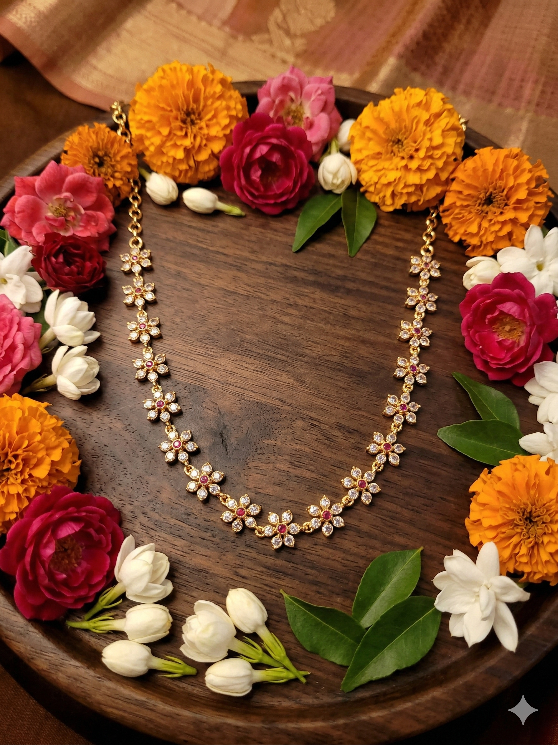 Vintage style panchaloham - Ruby floral necklace